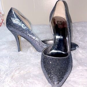 Ann Klein Zia Glitter Silver Pewter Gray D’orsey Pump Heels
